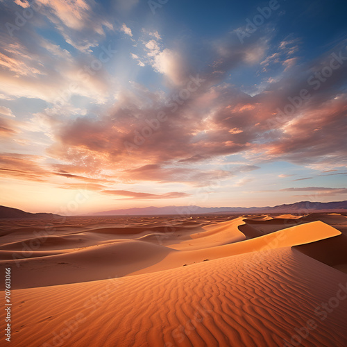 sand dunes in desert in the unset