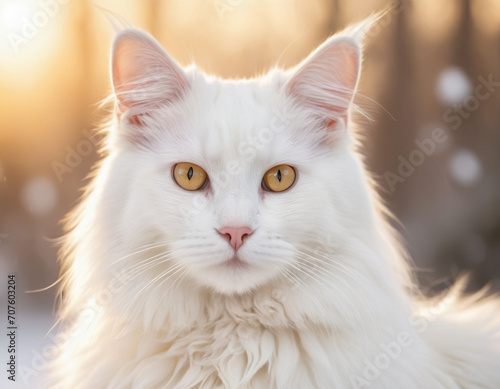 beautiful white cat in the field in front of the camera. © eric.rodriguez