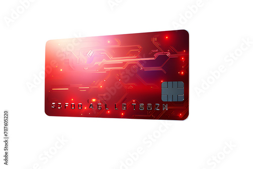 Holographic of digital red credit card display isolated on cut out PNG or transparent background. Technology Online credit card payment for purchases from online stores and online shopping.