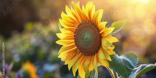 A focused sunflower takes center stage with a blurred background, emphasizing its individual beauty against the soft and dreamy surroundings.