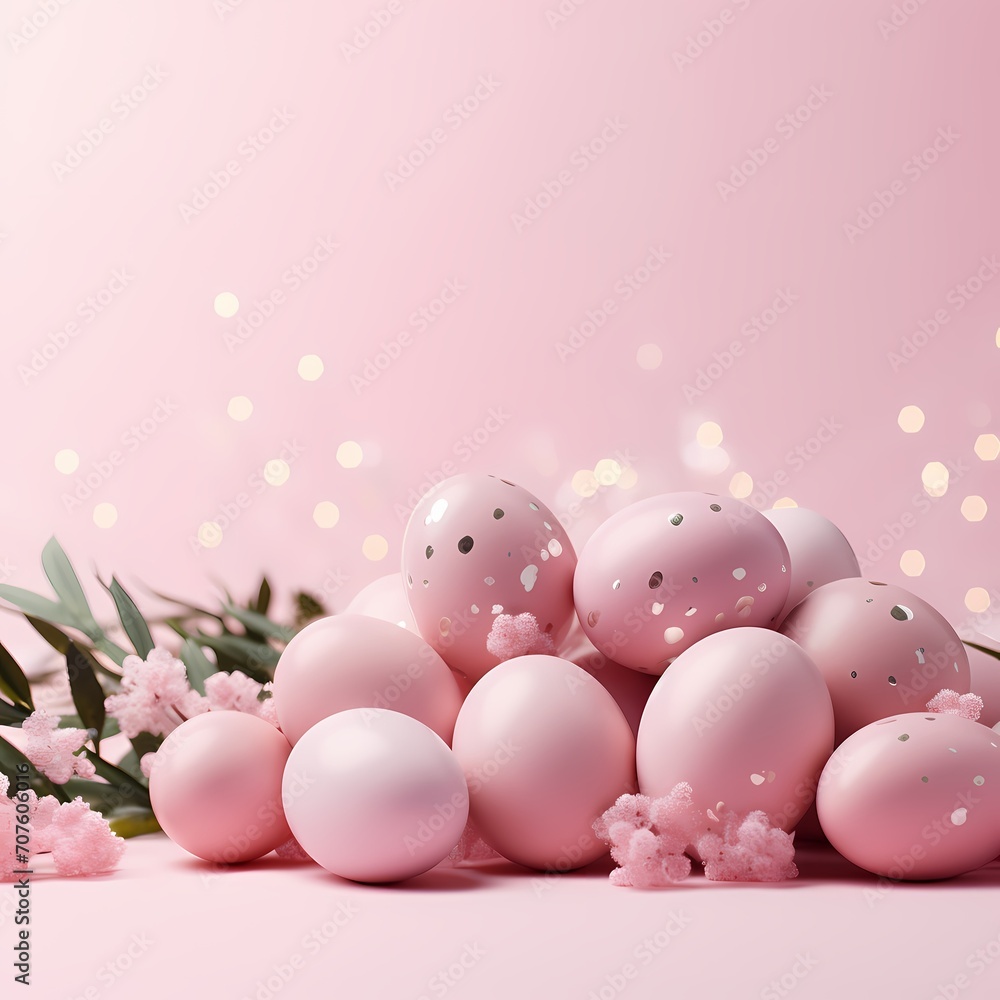 Fototapeta Easter Day background with eggs in pink theme 