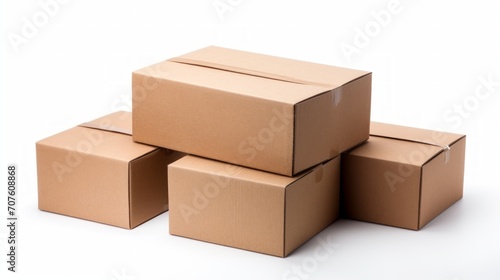 5 cardboard boxes on a white isolated background Generative AI © vadosloginov