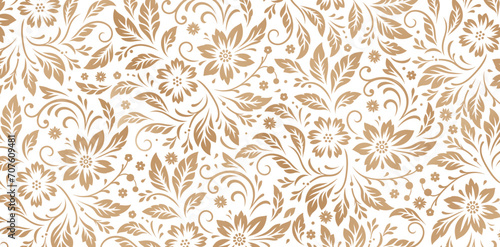 seamless patterned with florals ornaments golden colors isolated white backgrounds for textile wall papers, books cover, Digital interfaces, prints templates material cards invitation, wrapping papers photo