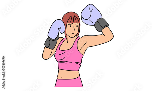 line art color of female boxing athlete