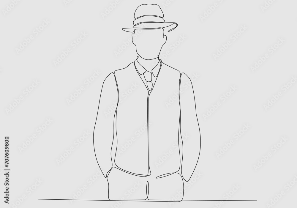 continuous line of hat man vector illustration