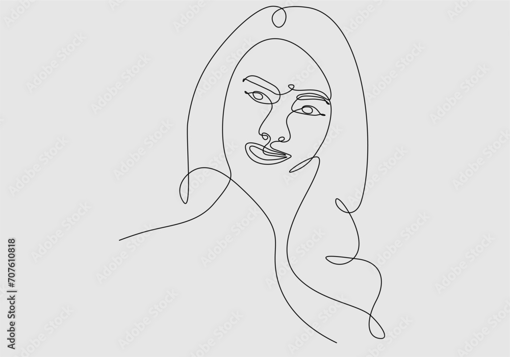 Continuous line drawing Beautiful Woman face portrait. Beauty Skin Care Concept for young female models. Fashion beauty model on white background. Vector Continuous line drawing Beautiful Woman face portrait. Beauty Skin Care Concept for young female models. Fashion beauty model on white background. Vector