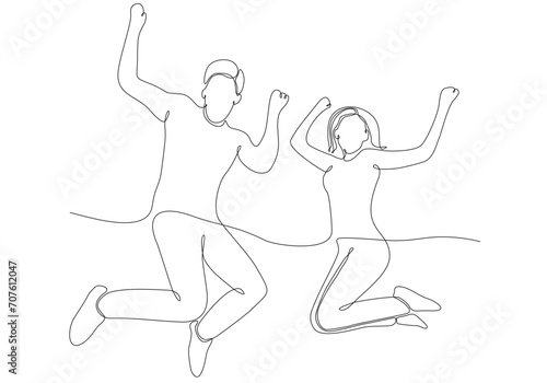happy jumping couple continuous line drawing photo