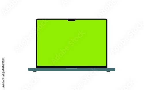 Macbook greenscreen isolated on transparent background, png