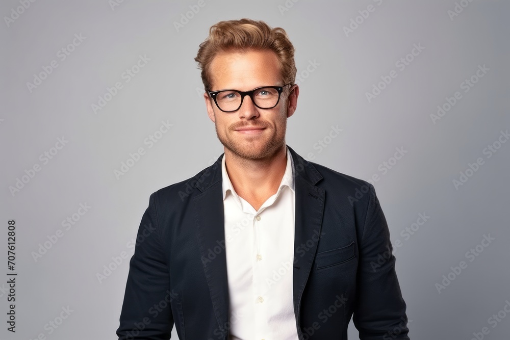 Portrait of a handsome young man in eyeglasses over grey background. Portrait of a handsome young man in eyeglasses over grey background.