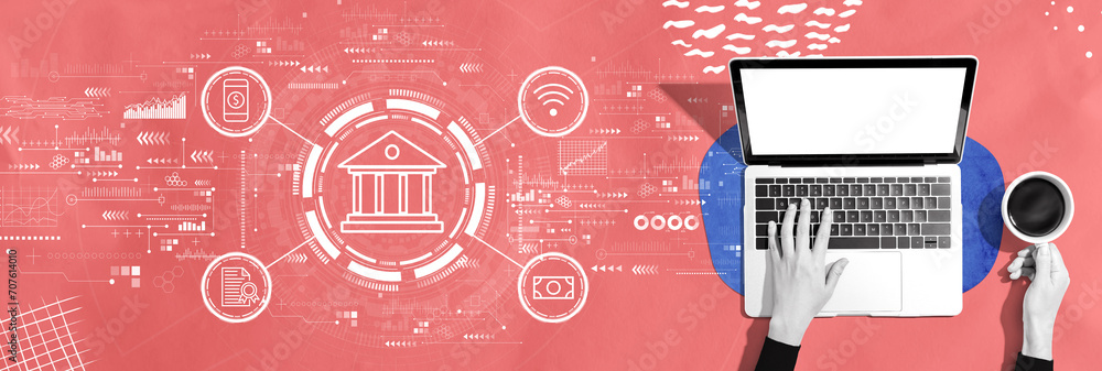 Фотография Online banking concept with person using a laptop computer