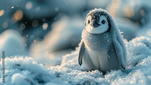 penguin in snow photo