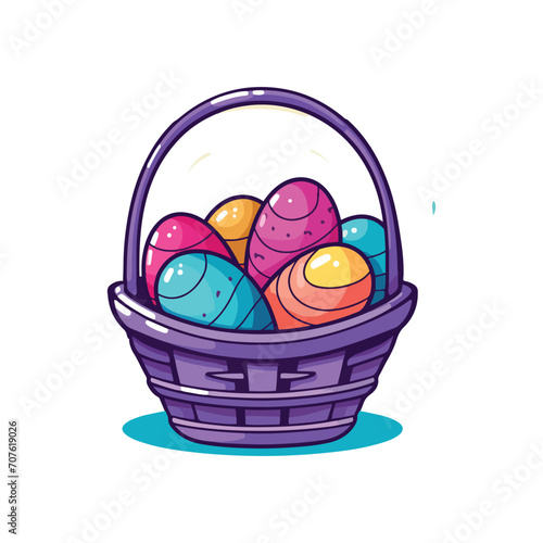 Easter cartoon eggs in a wider basket isolated vector design on white background