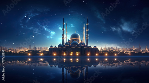 mosque at ramadan night with wide beautiful sky