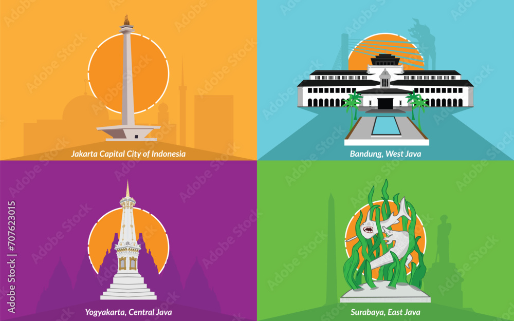 Foto Simple flat illustration of landmark in java