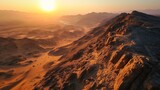 Historic landmarks, aerial drone shot, setting sun, panoramic desert, highly detailed Egyptian sunset view Generative AI