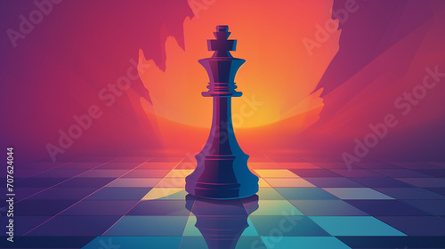 glowing chess piece on strategic thinking gradient, symbolizing planning strategy in paper cut style