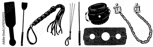 BDSM hand drawn clipart in black and white colors. White background