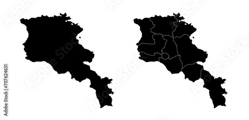 Set of isolated Armenia maps with regions. Isolated borders, departments, municipalities.