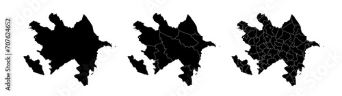 Set of isolated Azerbaijan maps with regions. Isolated borders, departments, municipalities. photo
