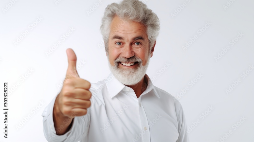 Middle-aged male architect, expressing joy and satisfaction, thumbs up, against a plain white background Generative AI Middle-aged male architect, expressing joy and satisfaction, thumbs up, against a plain white background Generative AI