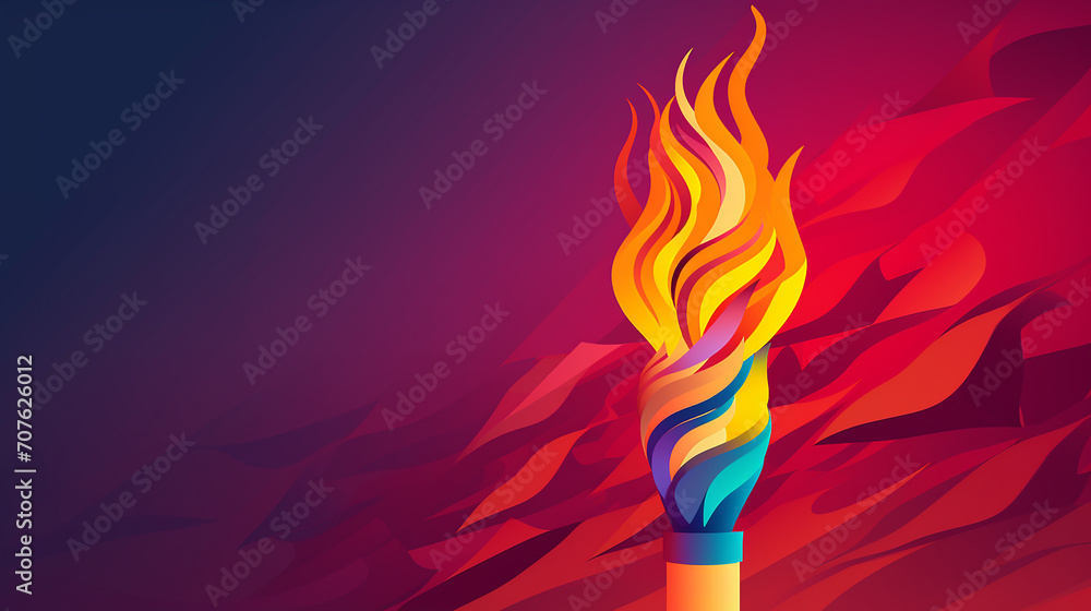 glowing olympic torch against a gradient of victory colors, in paper cut style - obrazy, fototapety, plakaty 