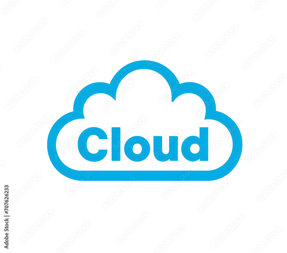 Stylized blue cloud icon with 'Cloud' text, isolated on white background Stylized blue cloud icon with 'Cloud' text, isolated on white background