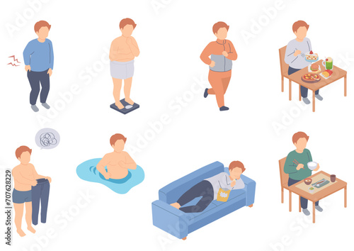 ふくよかな体型の男性のアイソメトリックイラスト