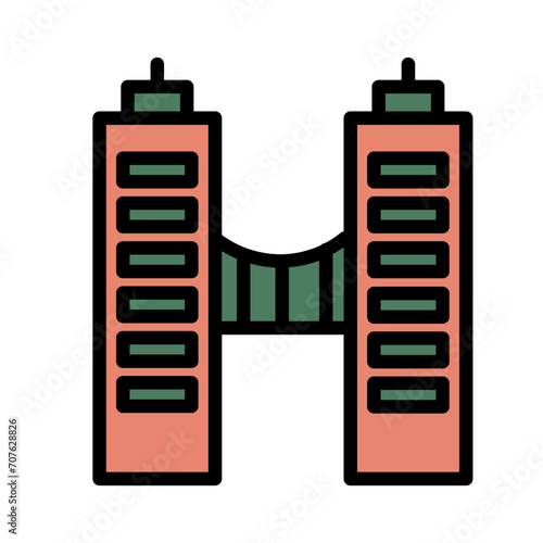 Buildings Modern Twintowers Filled Outline Icon photo