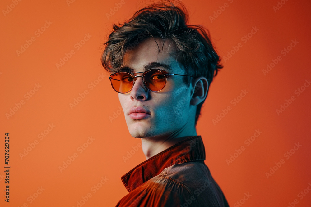 Young man in studio fashion trendy photography color background minimalistic Young man in studio fashion trendy photography color background minimalistic