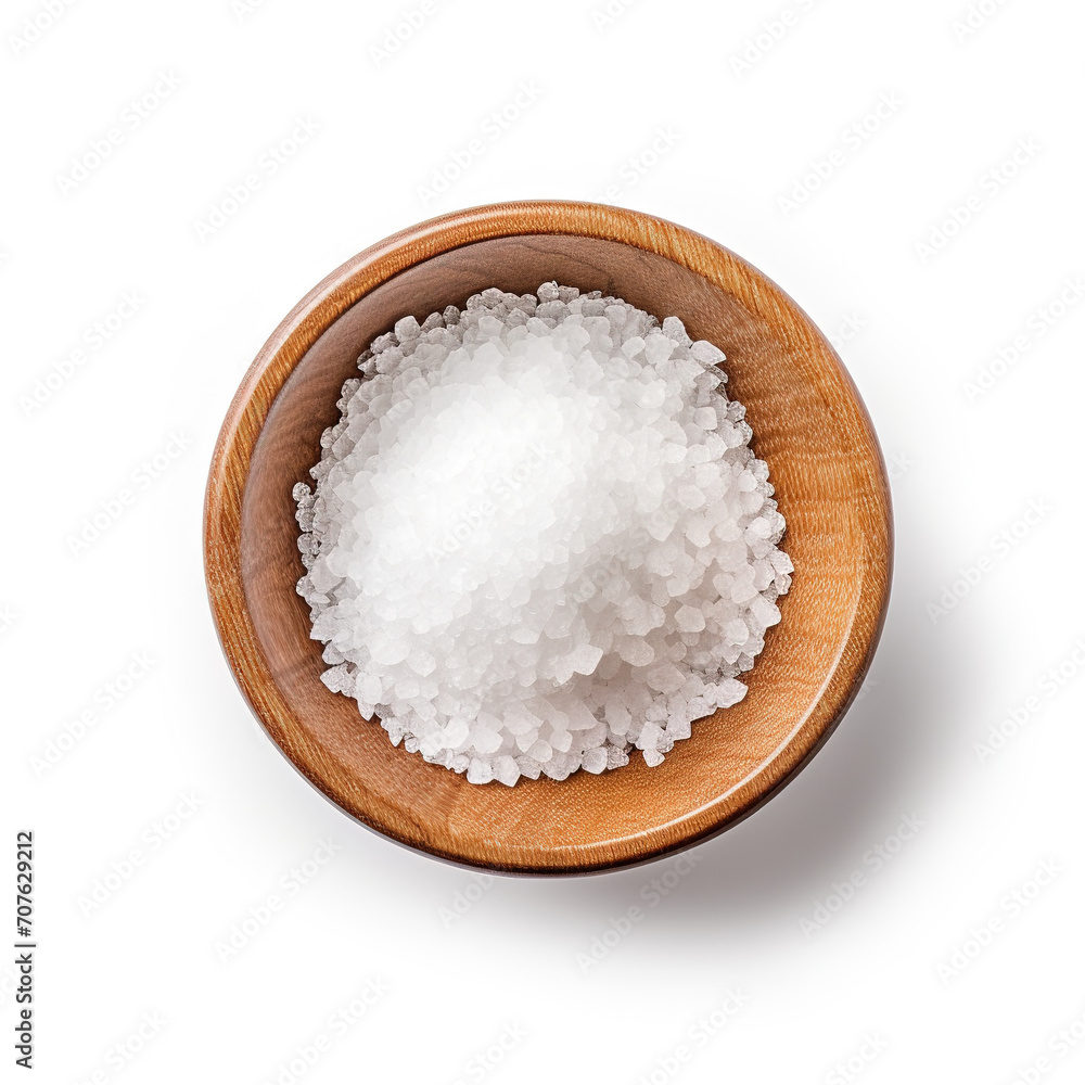 Top angle shot of salt in bowl on white background Top angle shot of salt in bowl on white background