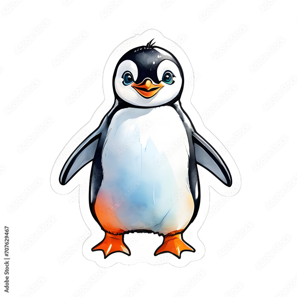 Fototapeta premium cute happy penguin animal watercolor sicker illustration template design