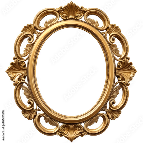 vintage golden oval frame for photo on a transparent background