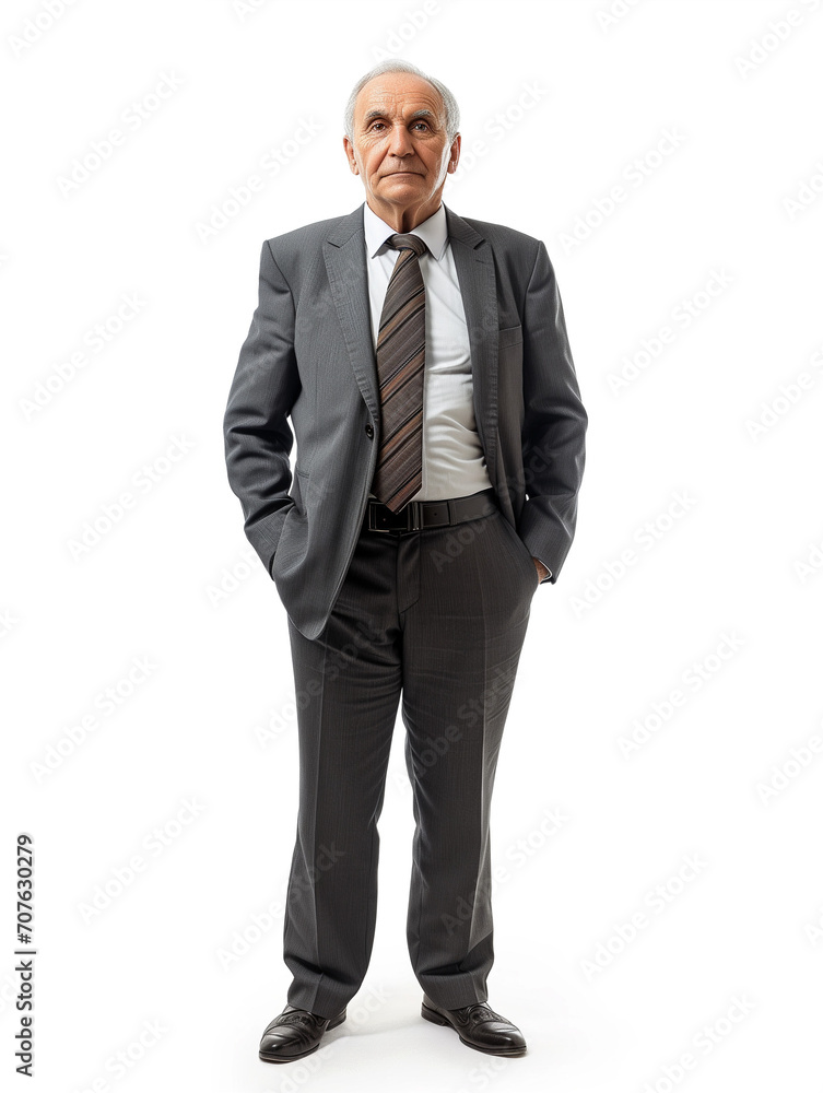 Confident Older Corporate Executive Standing in front of Isolated White Background Confident Older Corporate Executive Standing in front of Isolated White Background