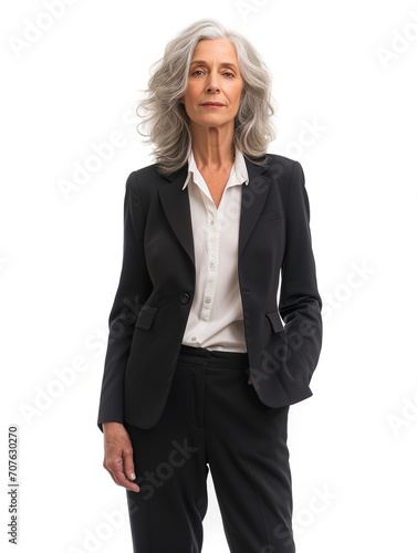 Confident Senior Female Corporate Leader Standing in front of Isolated White Background