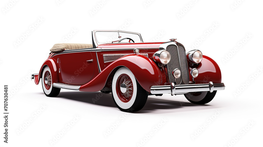 Classic vintage car isolated on white, front perspective