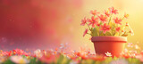 美しい春の花が咲く植木鉢