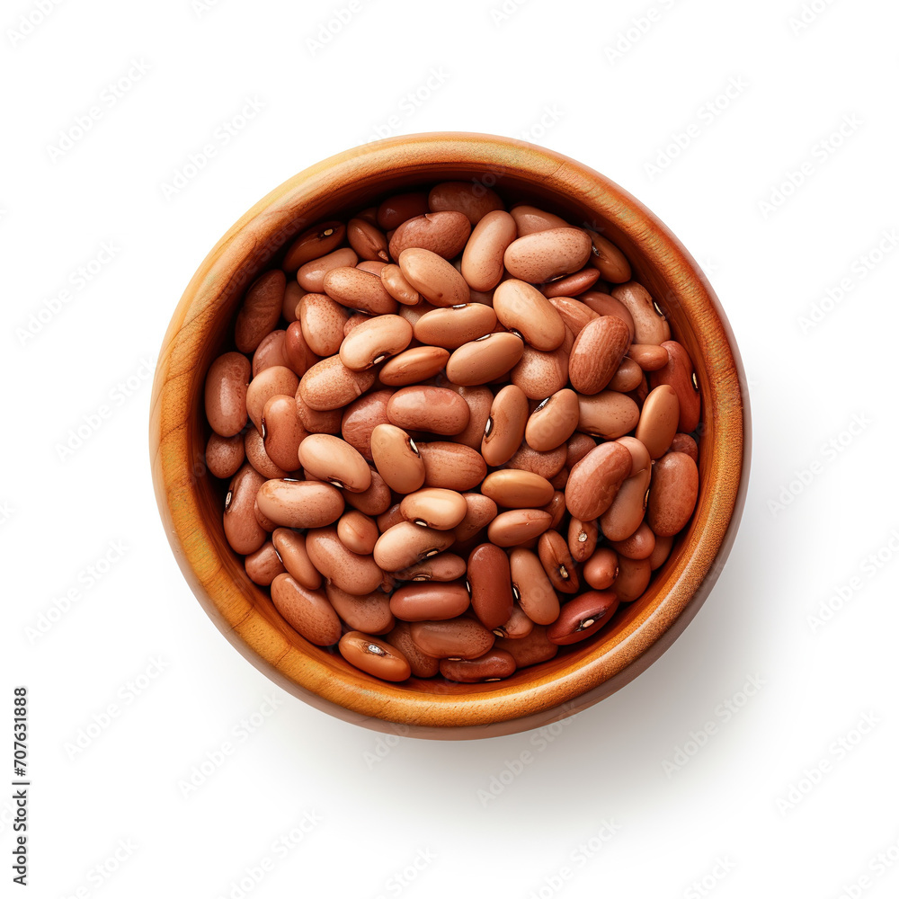 Pinto Beans in a Wooden Bowl on White Background Pinto Beans in a Wooden Bowl on White Background