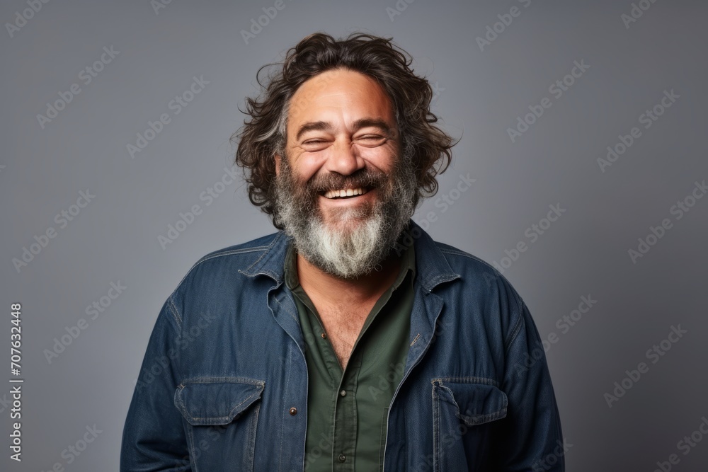 Portrait of a happy senior man with long grey hair and beard. Portrait of a happy senior man with long grey hair and beard.