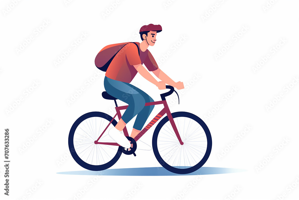 A young man on a bicycle. Smiling happy boy rides a bike. Outdoor activity, healthy leisure lifestyle concept. Male character flat vector illustration isolated on white background. A young man on a bicycle. Smiling happy boy rides a bike. Outdoor activity, healthy leisure lifestyle concept. Male character flat vector illustration isolated on white background.