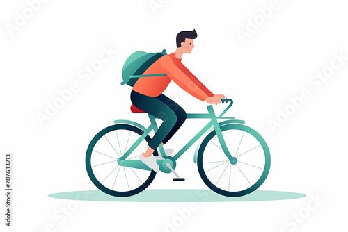 A young man on a bicycle. Smiling happy boy rides a bike. Outdoor activity, healthy leisure lifestyle concept. Male character flat vector illustration isolated on white background.