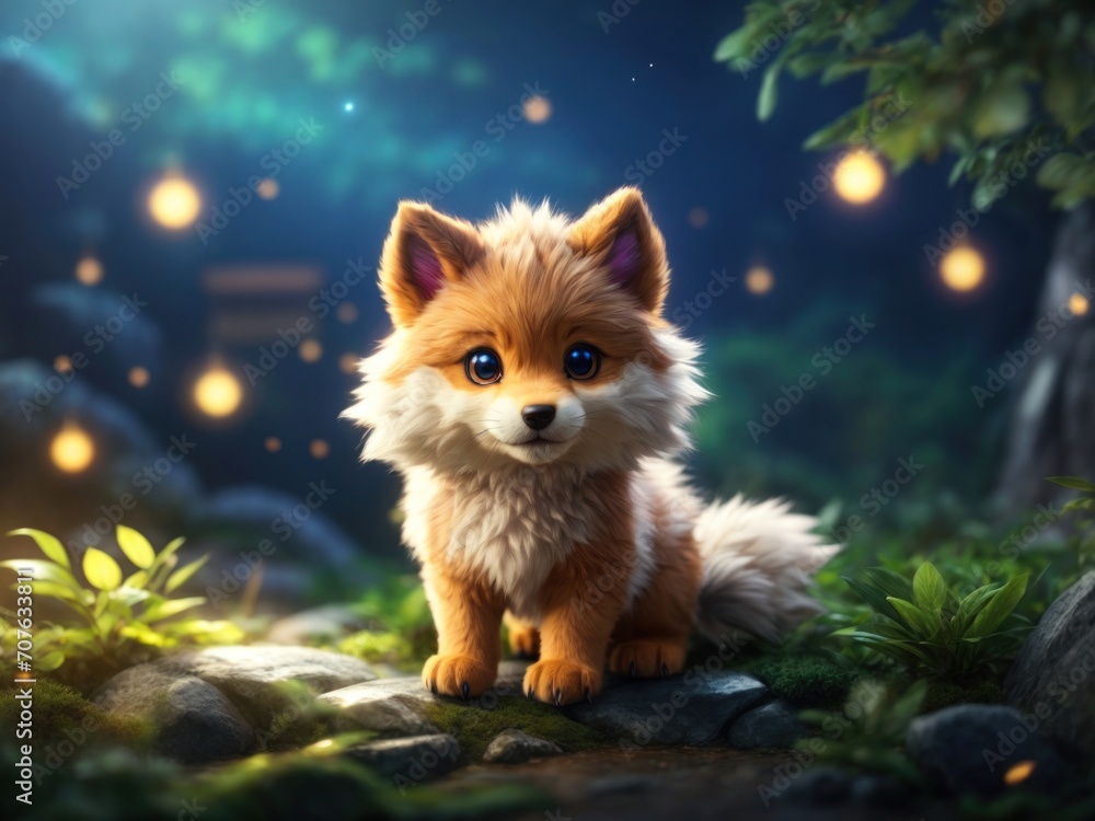 cute wolf baby in the forest illustration. Generative AI cute wolf baby in the forest illustration. Generative AI