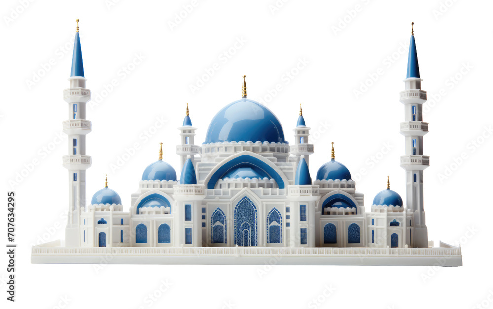 Mosque Model, A Model Mirroring the Divine Beauty and Spiritual Resonance of a Mosque on White or PNG Transparent Background.