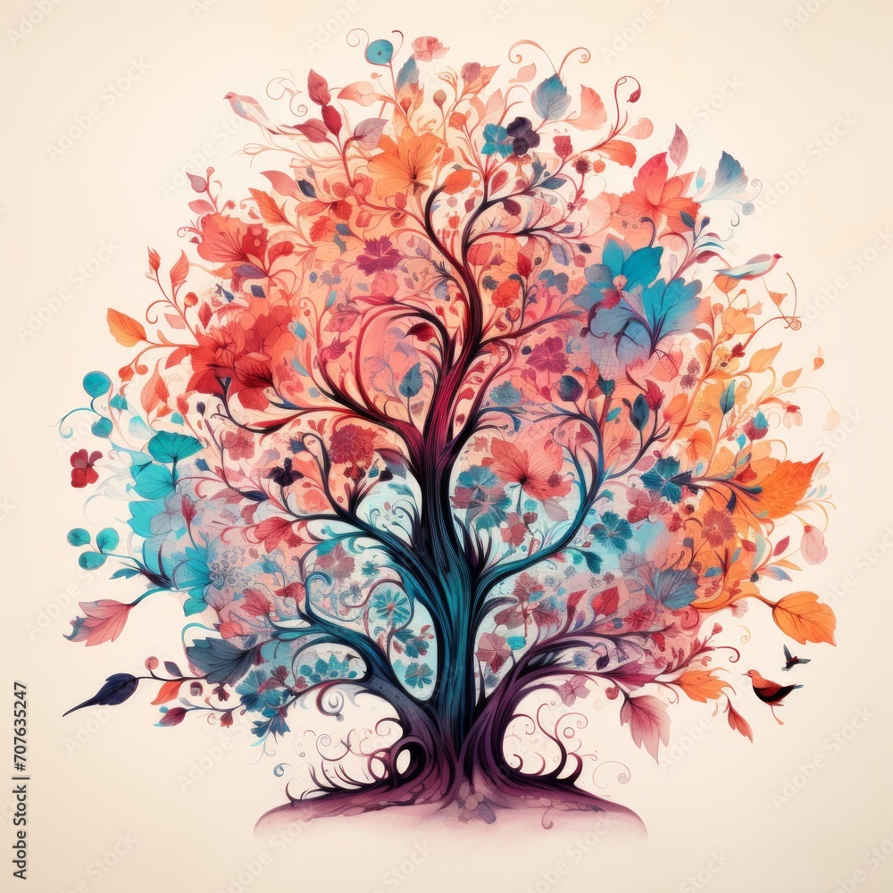 Retro-inspired tree illustration Generative AI Retro-inspired tree illustration Generative AI