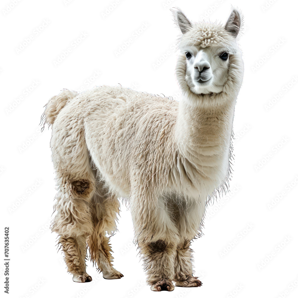 Alpaca on White Background Isolated on Transparent or White Background, PNG