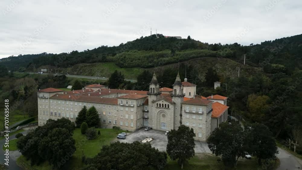 Drone pullback away from sacred seminary of catholic teaching in Ourense Drone pullback away from sacred seminary of catholic teaching in Ourense