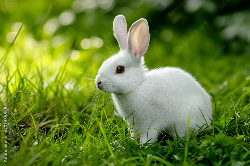a rabbit running in a field of green grass. generative ai a rabbit running in a field of green grass. generative ai