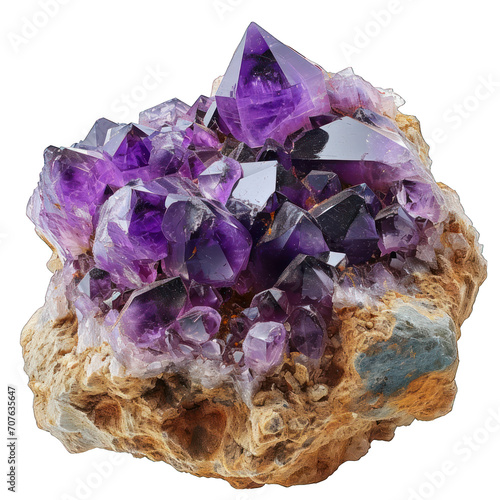 Amethyst Cluster Isolated on Transparent or White Background, PNG