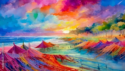 landscape with rainbow and clouds.a sea of hues as colorful lines weave together in an artful tapestry, creating a lively and spirited atmosphere in any setting © Asad