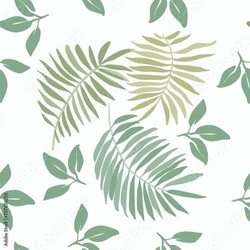 Seamless Pattern Sage Green Palm Tree Leaves
