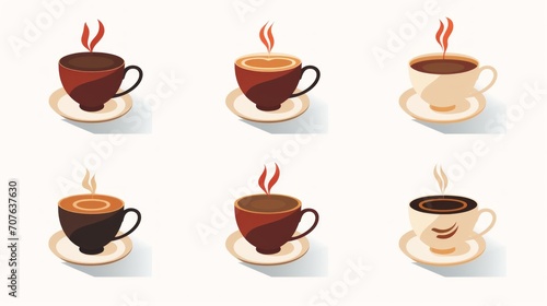 Super detailed modern flat illustration. Set of 6 icons  coffee cup Super detailed modern flat Generative AI